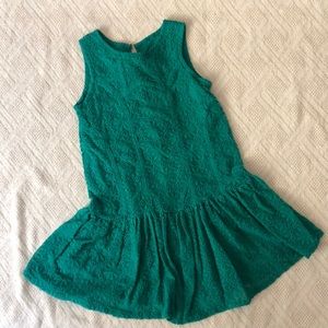 Emerald green lace dress w/drop waist